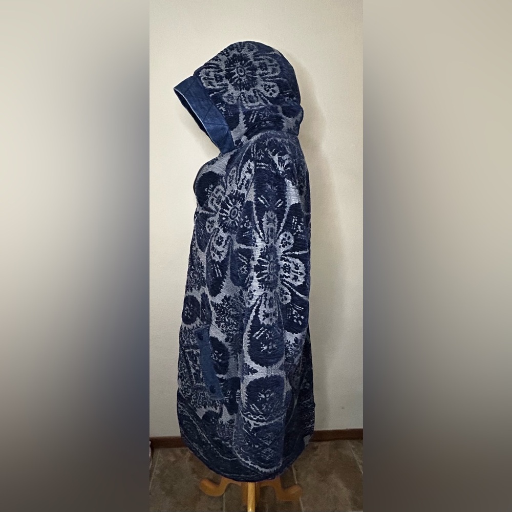 Anthropologie Women's Hooded Navy Chenille/Tapestry Parka/Jacket /Coat size XLP. - Picture 2 of 12